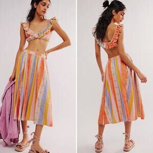 Free People As It Was Two Piece Skirt Set In Oak Multi Tropical Print Size M